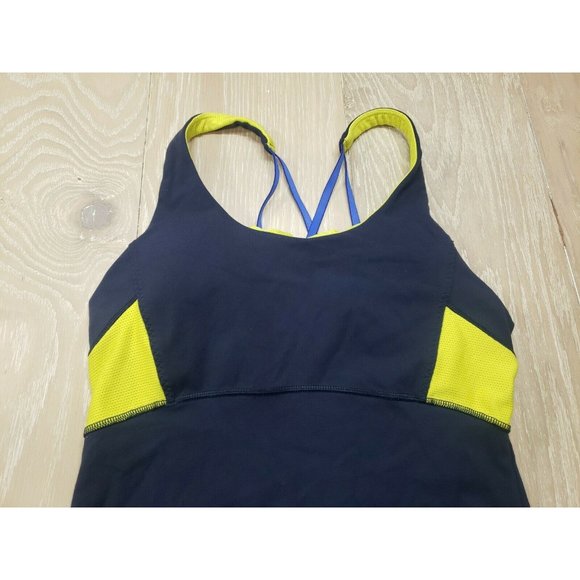 Athleta Tank Top XS Bra Blue Yellow Yoga Gym Padded Bra - Picture 3 of 7